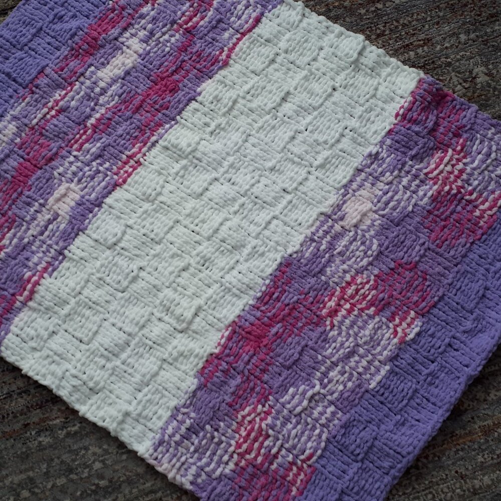 Large, hand knitted, baby blanket